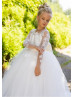 Ivory Lace Tulle Flower Girl Dress With Removable Train